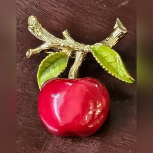 Vintage Gerry’s Brooch Red Enamel  Gold Tone Pin Jewelry 1 1/2"